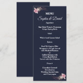 Marsala Maroon Floral Navy Blue Mariage Menu (Devant / Derrière)