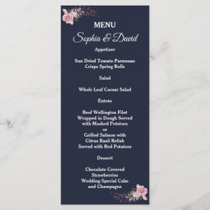 Marsala Maroon Floral Navy Blue Mariage Menu
