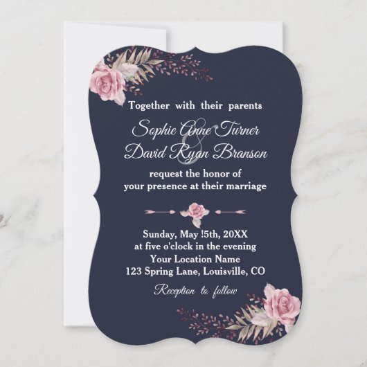 Marsala Maroon Floral Waterverf bruiloft Kaart (Voorkant)