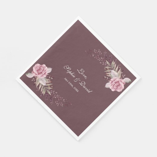 Marsala Maroon Floral Waterverf bruiloft Servet (Hoek)