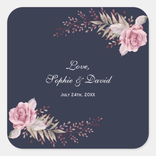 Marsala Maroon Floral Waterverf bruiloft Vierkante Sticker (Voorkant)