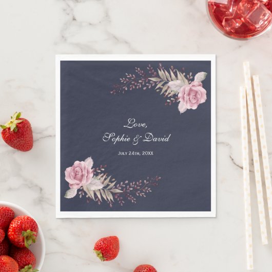 Marsala Maroon Navy Bloemrijke Waterverf Bruiloft Servet (Insitu)