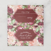 Marsala Maroon Rustieke Bloemen Trouwtafel Zitplaa (Buitenkant ongevouwen)