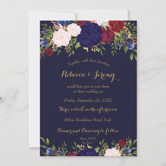 Marsala Marsala Wijn Bloemen Huwelijksuitnodiging Kaart (Voorkant)