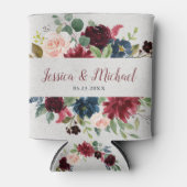 Marsala & Navy Bloemen Mr. & Mrs. Huwelijksgunst Blikjeskoeler (Voorkant)