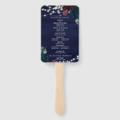 Marsala & Navy Bloemen Rustiek Huwelijksprogramma Handwaaier (Achterkant)