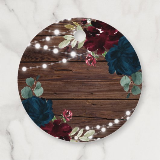 Marsala & Navy Bloemen Rustieke Bruiloft Feest Bedankjes Labels (Achterkant)