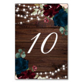 Marsala & Navy Bloemrijke Rustieke Houten 10 Tafel Kaart (Achterkant)