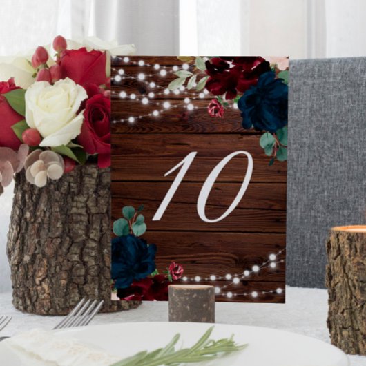 Marsala & Navy Bloemrijke Rustieke Houten 10 Tafel Kaart