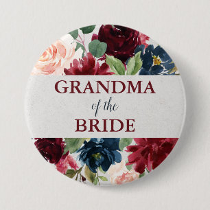 Marsala & Navy Blush Floral Grandma van de Bride Ronde Button 7,6 Cm