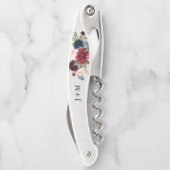 Marsala & Navy Floral Custom Wedding Favor Kurkentrekker (Achterkant)