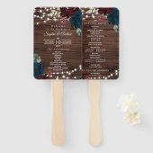 Marsala & Navy Flowers Rustic Wedding Set Fans Handwaaier (Voorkant en achterkant)