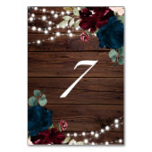 Marsala & Navy Flowers Rustic Wood 7 Tabelnummers Kaart (Achterkant)