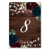 Marsala & Navy Flowers Rustic Wood 8 Tabelnummers Kaart (Voorkant)
