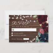 Marsala & Navy Flowers Rustic Wood Wedding RSVP (Voorkant)