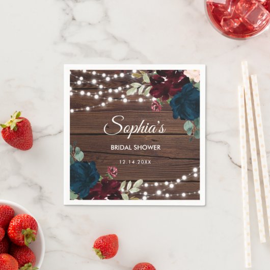 Marsala & Navy Flowers Rustiek Vrijgezellenfeest Servet (Insitu)