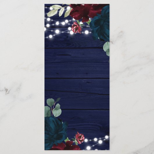 Marsala & Navy Flowers Wood Weddenschap Menu (Achterkant)