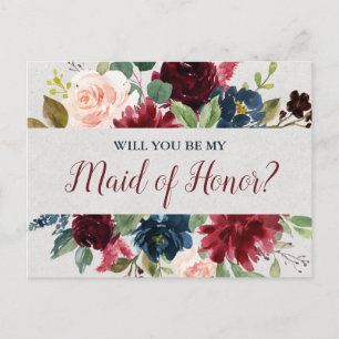 Marsala & Navy Wedding Floral Maid of Honor Briefkaart