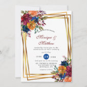 Marsala Oranje Floral Geometric Wedding Kaart (Voorkant)