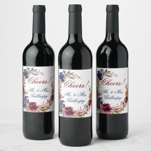 Marsala Oranje Floral Geometric Wedding Wijn Etiket (Flessen)