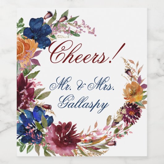 Marsala Oranje Floral Geometric Wedding Wijn Etiket (Enkel label)