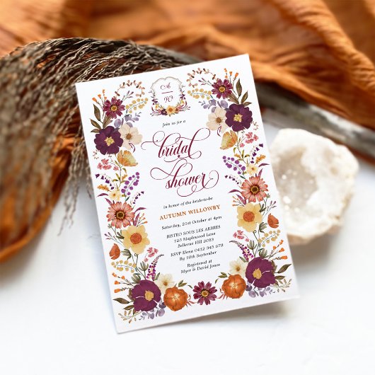 Marsala Oranje Herfst Floral Crest Vrijgezellenfee Kaart