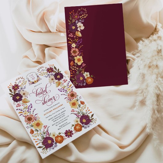 Marsala Oranje Herfst Floral Crest Vrijgezellenfee Kaart