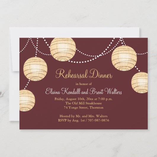 Marsala Party Lantern Rehearsal Dinner Invitation Kaart (Voorkant)