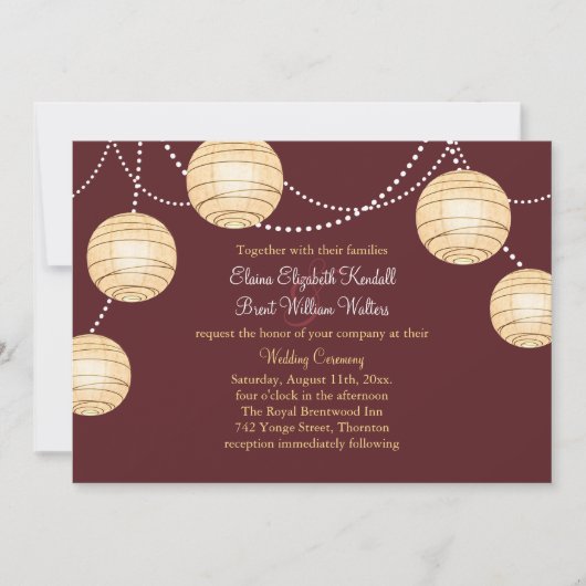 Marsala Party Lantern Wedding Invitation Kaart (Voorkant)