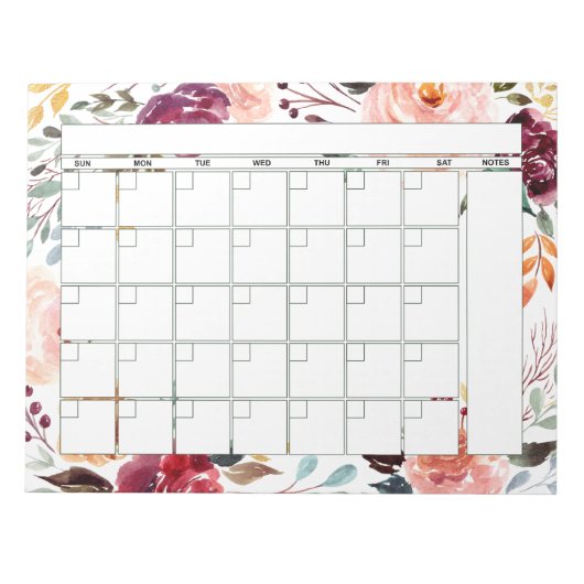 Marsala Peach Floral Monthly Planner Agenda Notitieblok (Voorkant)