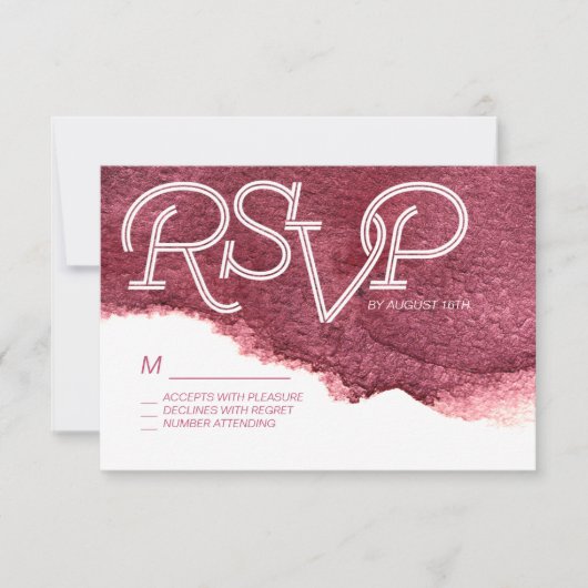 Marsala peint rose moderne mariage simple RSVP (Devant)