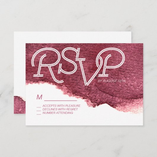 Marsala peint rose moderne mariage simple RSVP (Devant / Derrière)