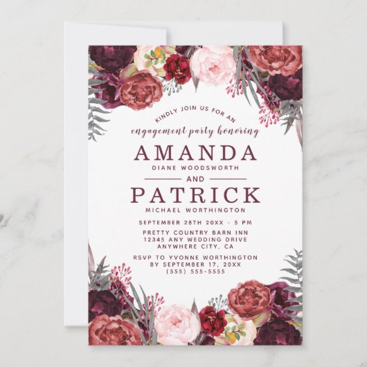 Marsala Peony Boho Invitations de la partie d'enga (Devant)