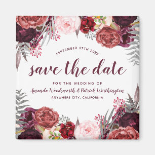 Marsala Peony Fall Wedding Save the Date Magnets Magneet