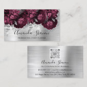Marsala Peony Flowers Silver Logo Event Planner Visitekaartje (Voorkant / Achterkant)