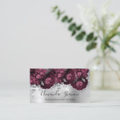 Marsala Peony Flowers Silver Logo Event Planner Visitekaartje (Staand voorkant)