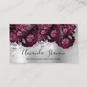 Marsala Peony Flowers Silver Logo Event Planner Visitekaartje