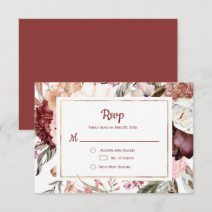 Marsala Perzik Terracotta Roze Bloem RSVP Kaartje