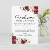 Marsala & Pink Floral Wedding Hotel Welkom Kaarten (Staand voorkant)