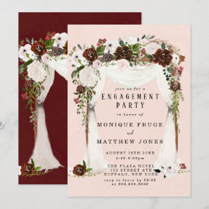 Marsala Pink Floral White Canopy Engagement Party Kaart