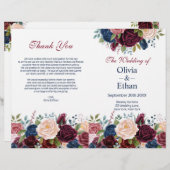 Marsala Pink Navy Blooming Flowers (Voorkant / Achterkant)