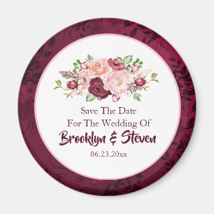 Marsala & Pink Peony Save the Date Magneet