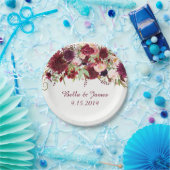 Marsala Red Bourgondië Floral bruiloft papier Bord (Feest)