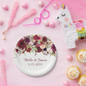 Marsala Red Bourgondië Floral bruiloft papier Bord (Feest)