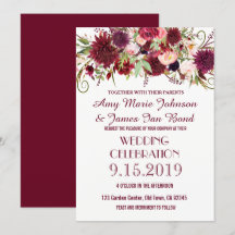 Marsala Red Burgundy Floral Chic Wedding Cards