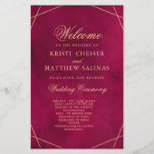 Marsala Red Modern Watercolor Wedding Program Card (Voorkant)