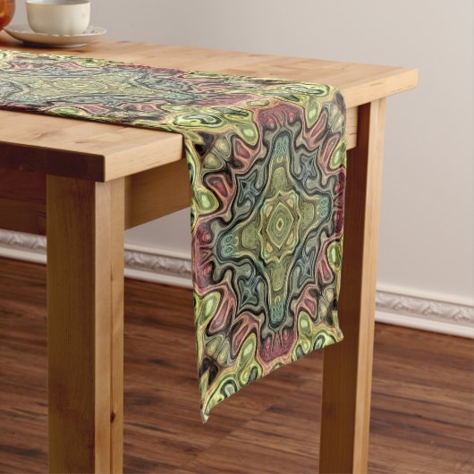 Marsala Red Ochre Yellow Blauwgroen Hip Art Motif Medium Tafelloper (Voorbeeld)