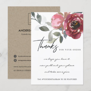 MARSALA RED ROSE FLORAL CORPORATE BUSINTE LOGO BEDANKKAART