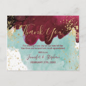 Marsala Rode Blauwgroen Waterverf Gold Splash Dank Briefkaart (Voorkant)