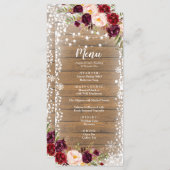 Marsala Romantic Rustic Winter Wedding Menu (Devant / Derrière)